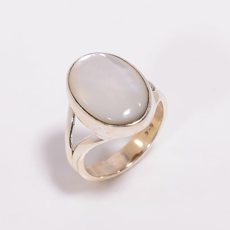 Bague faite à la main en argent et nacre, le cadeau idéal de promesse