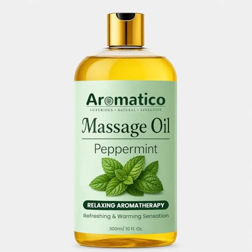 Image of AROMATICO Peppermint Massage Oil - Muscle Relaxing Oil with Cooling & Refreshing Feel, with Jojoba & Almond Oils - 300ml