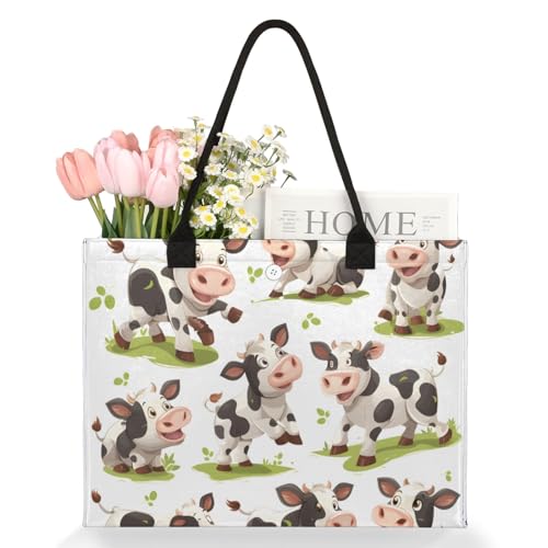 QsirBC Cute Cows Large Beach Tote Bag for Women Adequate Capacity Kitchen Reusable Grocery Bag with Inner Zipper Pocket Travel Tote Handbag for Beach Pool Shopping Daily Use3