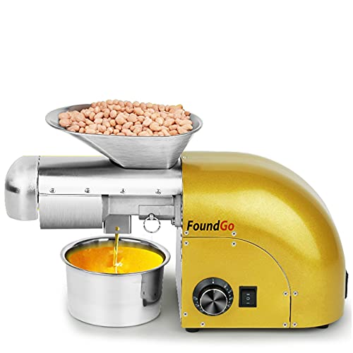 FoundGo 1800W Oil Press Machine 0-300â„ƒ Peanut Oil machine Maker Electric Oil Mill Cold Oil Pressing Machine for Walnuts Peanuts and other Seeds, 13-18.5LB/H,110V (gold)