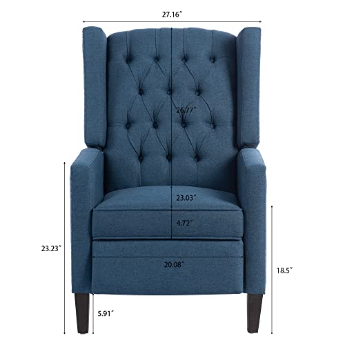 Recliner Chair With Wing Back, Upholstered Lounge Sofa Chairs With Rivet Decoration, Adjustable Home Theater Seating, Multifunctional Accent Armchair For Living Room, Bedroom, Office (Blue) #TOP1