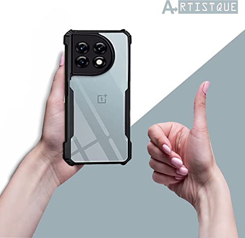 Image of A rtistque Clear Hard Transparent Acrylic Armor Anti-Drop Shockproof TPU Edge Back Cover Case for Oneplus 11R 5G - Black