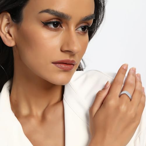 MDFUN 18K White Gold Plated Iced Out Engagement Promise Wedding Eternity Square Ring for Women Men, Sparkling Cubic Zirconia Rings 8mm Width Size 5-10.52