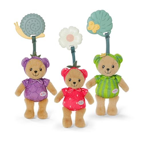 BABY born for babies Teddy berries 18cm, 3-fold assorted, strawberry/gooseberry/blueberry, rattle & crackling paper, teether, washable