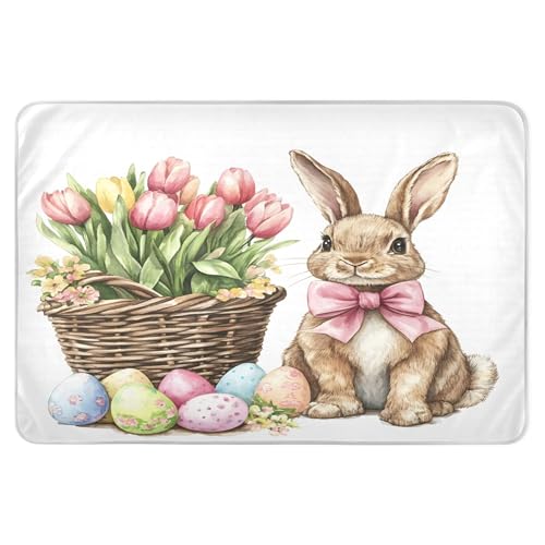 Takiito Bunny Tulips Eggs Bed Pad Reusable Bed Underpad Washable Waterproof Leak-Proof Quick Dry Incontinence Pee Pad for Toddlers Kids Adults Pets 34x52 in