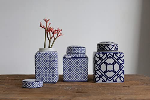 Creative Co-Op Decorative Ceramic Ginger Jar With Lid, Blue And White Large #TOP1