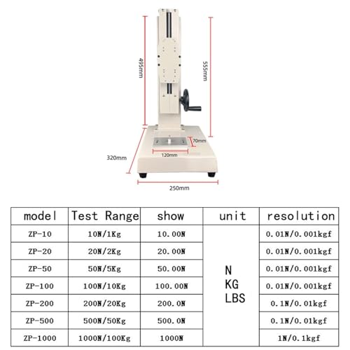 Digital Tensile Testing Machine 10-1000N, Manual Force Gauge with 5 Probes, Hand Crank Vertical Force Tester for Compression & Tension Measurement, Durable Quality