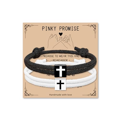 Image of LINY Braided Rope Matching Couples Bracelet Cross Promise Bracelets for Couples Best Friend Anniversary Birthday Promise Faith Gifts for Girlfriend Boyfriend Wife Husband Valentine's Day Gift