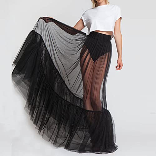 Lisong Women High Waist See Through Tulle Floor Length Long Spectial Occasion Skirt2