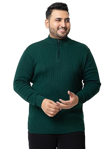 Image of Kvetoo Plus Size Men High Neck Zipper Full Sleeve Woolen Winter Sweater