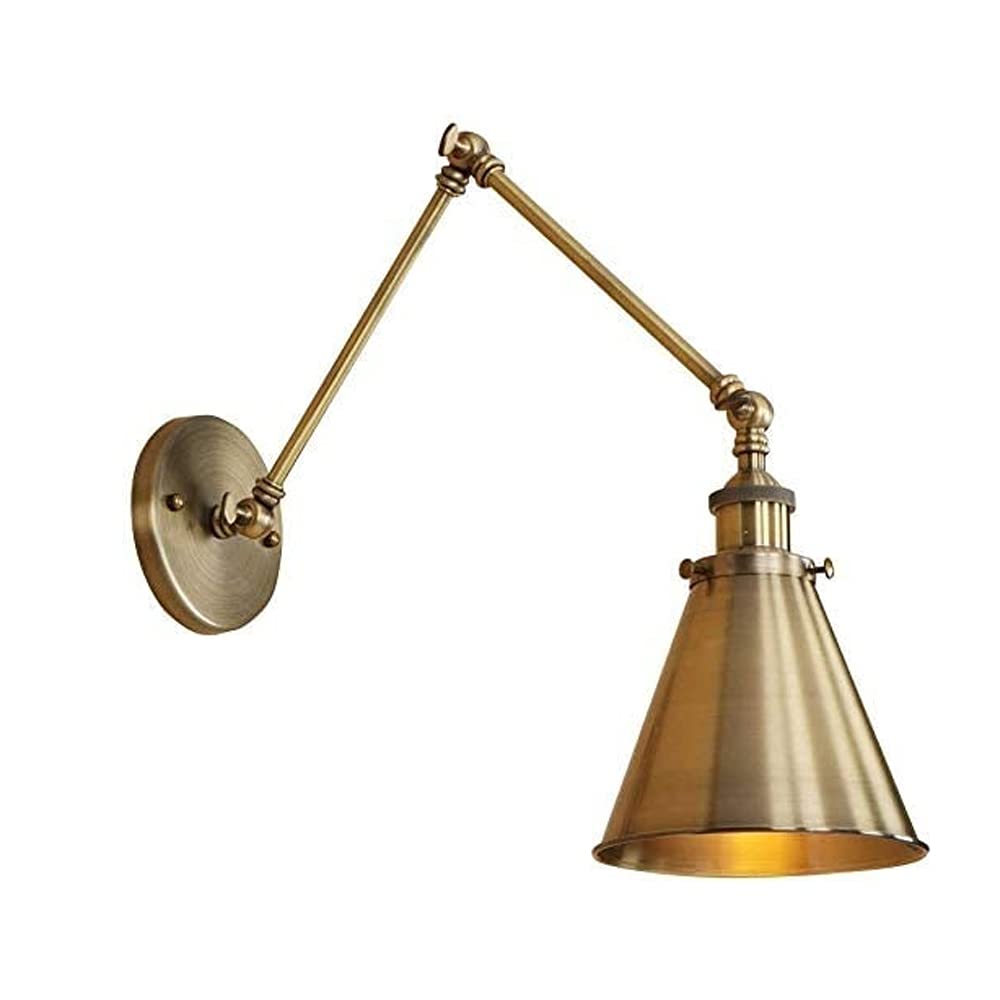 lfdhcn Vintage Adjustable Wall Light Swing Arm Wall Sconce Fitting with Iron Funnel Shade Industrial Bronze Finish Long Arm Wall Lamp Edison E27 Lamp for Kitchen Dining Room Bedroom Restaurants