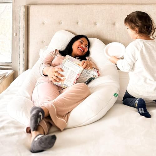 Image of Newton Baby New and Improved Premium Pregnancy Maternity Pillow with Cotton Surface, 50% More Memory Foam and Fiber Clusters for Complete Support, U-Shaped with Removable Washable Cover