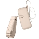 ESUFEIR Mini Travel Sun Umbrella for Purse With Case,Small Compact UV Umbrella Protection Sun,Lightweight Portable Parasol Windproof for Women Men Kids (Beige)