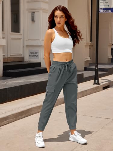 JEKAOYI Womens Cargo Pants Lightweight Hiking Tapered Joggers High Waisted Sweatpant Grey — view 2
