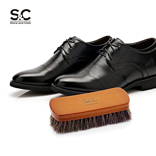 Premium Brown Horsehair Brush - Horsehair Shoe Brush For Cleaning, Polishing & Buffing Leather Shoes - Shoe Shine Brush W/Soft Bristles, Comfy Grip - Shoe Brushes Made Of Beech Wood #TOP3