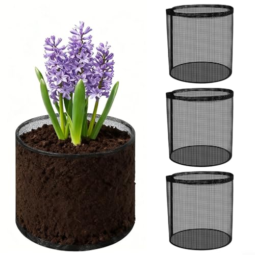 Emiif Sacchetti riutilizzabili in rete per piantare laghetti, confezione da 4, vasi rotondi da 18 cm, per piante acquatiche e gigli da giardino, nero