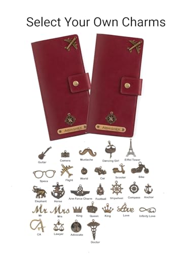 Image of Aica Personalized Name & Charm Long Leather Wallet Passport Cover (Wine) with Passport Boarding Pass Card Slot & Coin Holder for Men & Women | Birthday Anniversary Travels Gifts for Women Sis Wife Mom