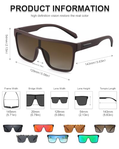 Image of GLINDAR Polarized Sunglasses Men Flat Top Womens, Oversized Square Shield | One Piece,Trendy,Lightweight,Driving