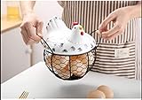 Peut contenir 15 œufs. Porte-oeufs en forme de poulet en céramique - Panier à œufs décoratif en métal - 19 x 16 cm (blanc)