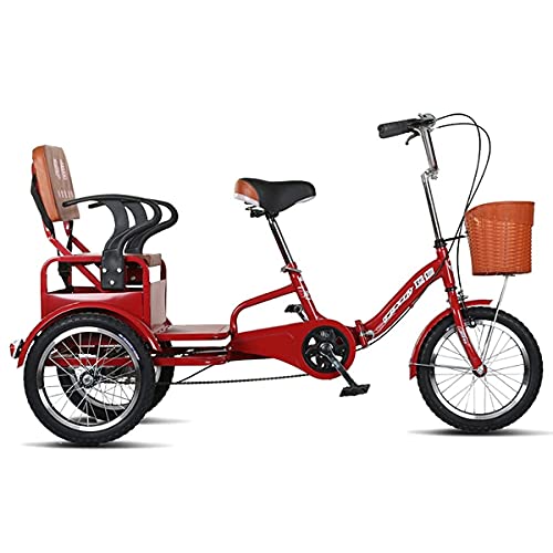 Triciclo plegable para adultos DINNA, bicicleta de 3 ruedas de 16 pulgadas, ejercicio y paseo, con canasto trasero y asiento trasero para adultos, ancianos, mujeres y hombres, color rojo miniatura 1