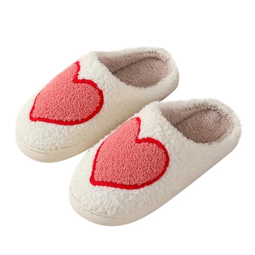 Pantuflas de corazón para mujer, pantuflas esponjosas para mujer, zapatos de felpa cálidos y acogedores, pantuflas con cojín mullido, deslizadores de casa, para interiores y exteriores, zapatos