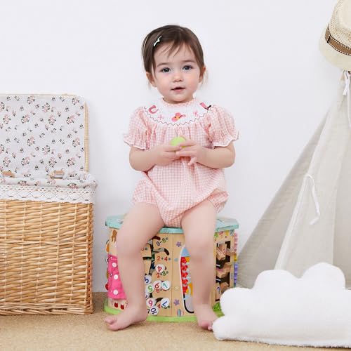 FIOMVA Toddler Baby Girl Clothes Summer Smocked Bubble Romper Embroidery Onesie Short Sleeve Bodysuit Cute Outfits2