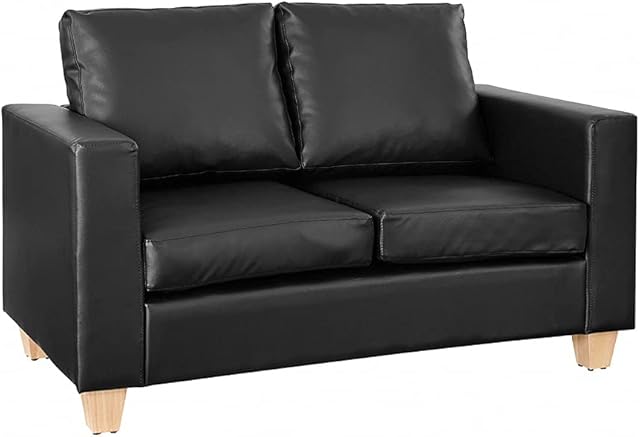 Home Detail 2 Seater Sofa in Faux Leather, Leather Sofa in a Box with Minimal Assembly in Black or Brown, 2 Seater Sofas & Couches in Faux Leather (Black)