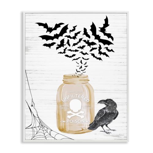 'Spooky Bats Flying Black Raven Spider Web'| Framed Giclee Art