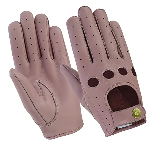 Women Leather Gloves Ladies Leather Driving Gloves Chauffeur 100% Genuine Lambskin Leather Gloves Full Finger Car Driving Motorcycle Bikers Riding Gloves (Light Pink, M)