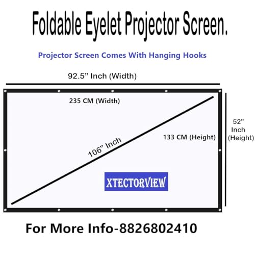Image of 106 Inches Diagonal Foldable Projector Screen 16:9 Aspect Ratio (92 inch(W) X 52 inch(H)) HD, 4K, Full White Matte Projection | Easy Carry | Anti-Crease Viewing for Home Movies, Office, Classroom