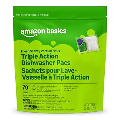 Amazon Basics Triple Action Dishwasher Pacs, Anti-spotting, Fresh Scent, 70 Count (Previously Presto!)