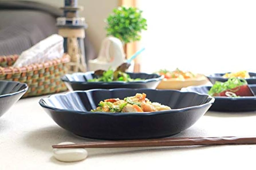 Amazon｜cerapockke 菊型ナス紺釉 大皿 22cm 国産 美濃焼 7.0寸深皿 深