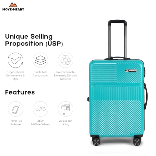 Image of Move-Meant VoyageWare Large Check-in Suitcase 75 Cm 8 Wheels Number Lock Poly Carbonate S.Green Trolley Bag for Men & Women | 360 Degree Wheeling System Luggage | Trolley Bags for Travel