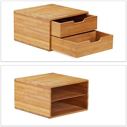 Relaxdays Bamboo Drawer Box, Desk Organiser, Natural Look, Office Stacking Aid, HWD 18 x 30 x 31 cm, Natural