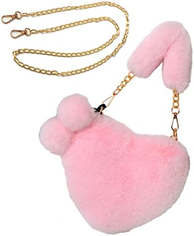 Soft Warm Faux Fur Handbag Fuzzy Crossbody Bag Heart Shape Soft Plush Purse for Winter Girls Women Wallets (Light Pink)