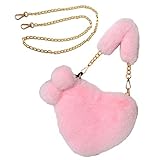 Soft Warm Faux Fur Handbag Fuzzy Crossbody Bag Heart Shape Soft Plush Purse for Winter Girls Women W