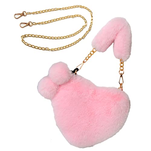Soft Warm Faux Fur Handbag Fuzzy Crossbody Bag Heart Shape Soft Plush Purse For Winter Girls Women Wallets (Light Pink) #TOP1