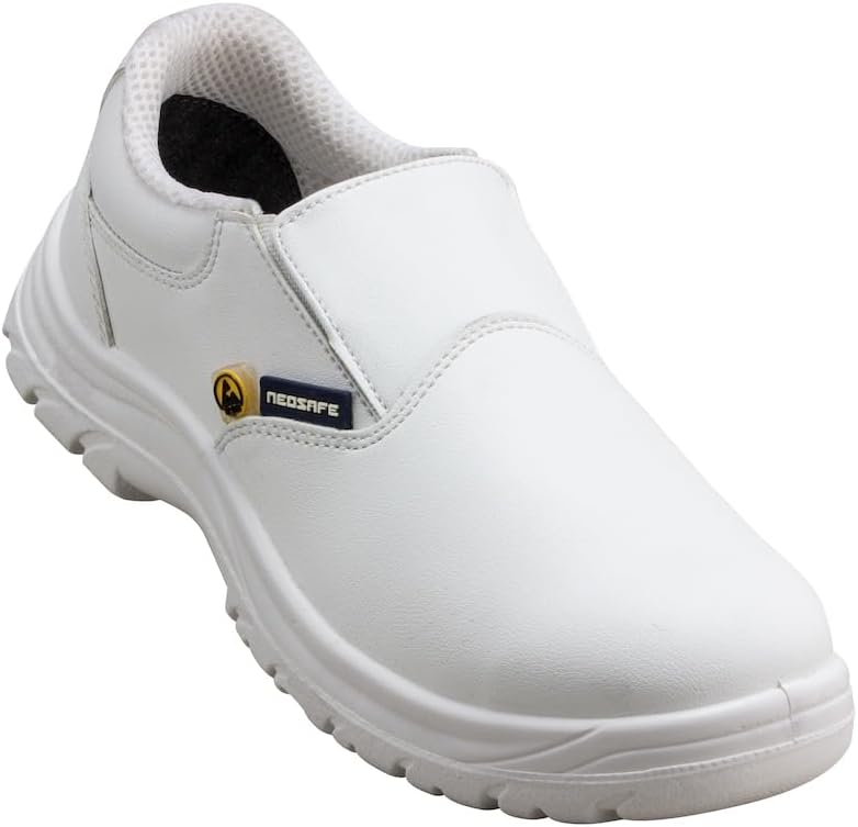 NEOSAFE ESD Safety Shoes with Fibre-Toe, Washable and Best Suitable for Food Workshop, Pharmaceutical Industry and OT, Animal Free Microfibre Upper, White