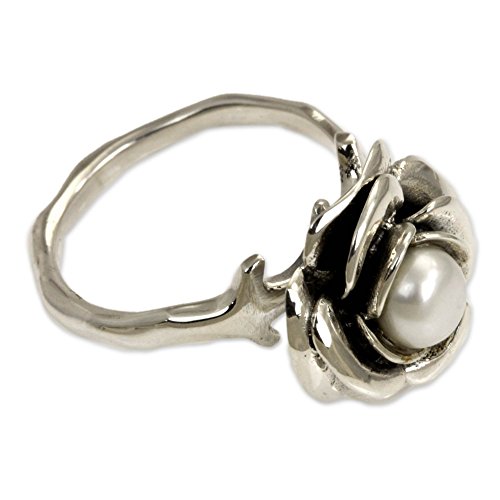 Novica Cultured Freshwater Pearl .925 Sterling Silver Handcrafted Flower Ring 'White Rose' #TOP5