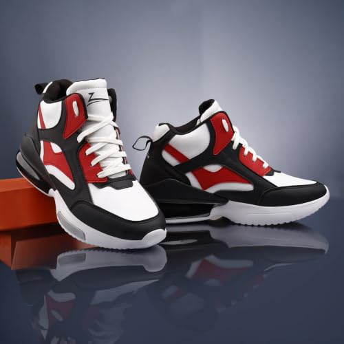 Image of Zixer High Top Sneakers for Men | Stylish Casual Basketball Inspired Shoes for Men | Lace-Up Ankle Length Fashion Sneakers | Lightweight Comfortable Walking Shoes for Men