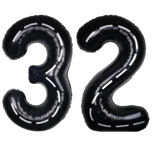 Image of Race Car 40 Inch Black 32 Big Large Helium Balloon Number 0-9 | Track Giant Digital 32nd Foil Mylar Balloons for Men Birthday Car Theme Party Anniversary Graduation Decorations