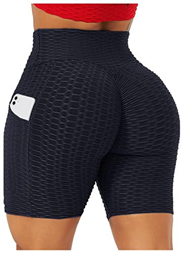 TZLDN Legging court pour femme - Push Up Booty - Taille haute - Pour le yoga, le fitness, la gym, A16 Noir - Sacs, M Cover