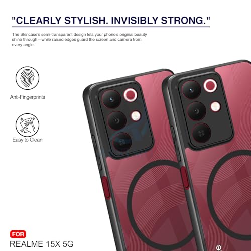 Image of AESTMO Realme 15X / C85 / Narzo 90X 5G Back Cover | 360 Protection | Crystal Clear Hard Back Transparent | Compatible with MagSafe Accessories (PC+TPU, Black Bumper)