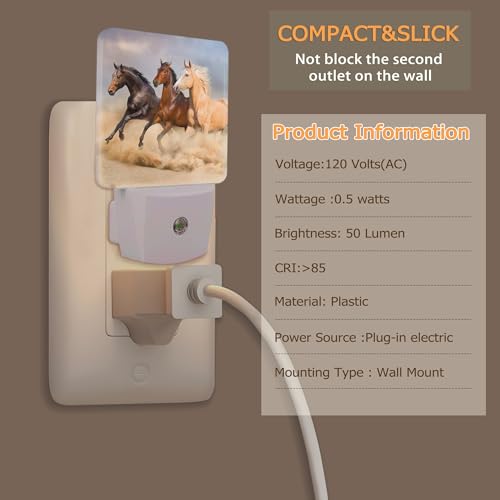 Image of YASHILAIYA Running Herd Horse Night Light,Plug-in Dusk to Dawn Sensor Nightlights for Bedroom Bathroom Hallway Stairs for Boys Girls