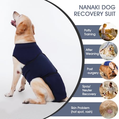 Image of Nanaki Recovery Suit for Dogs-Onesie for Surgery Male Female Spay /Neuter, Bodysuit Abdominal Wounds Bandages,E-Collar Alternative Prevent Licking, Soft Protective Post-Op Wear Pet Pajamas, S