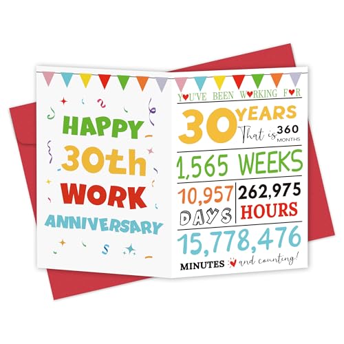 30th Work Anniversary Card, Happy 30 Years Work Anniverssary Cards for Employees Husband Wife Friends, 30th Workiversary Card for Him Her