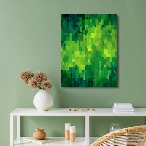 Cuadros estilo pixel art GDJSMIN con diseño abstracto de bloques verdes 60x80 cm 2