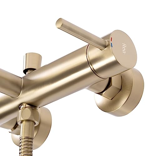 Rea Badewannenarmatur Lungo Brush Gold Badewannenarmatur mit Messing-Handbrause für heißes und kaltes Badezimmer, verstellbar (gebürstetes Gold)