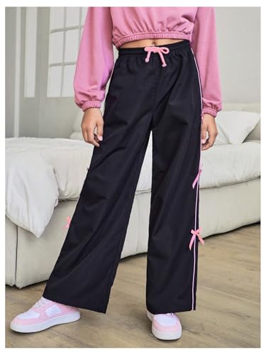 WDIRARA Girl's Bow Side Waist Track Pants Cute Wide Leg Trousers3