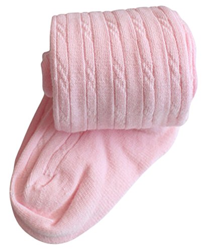 X&F Little Girls' Solid Cable Knit Footed Tights Warm Cotton Stockings